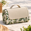 Botanical Leaf Foldable Picnic Blanket with Carry Handle – Portable Outdoor Picnic Mat for Camping, Beach Trips, Parks & Family Outings