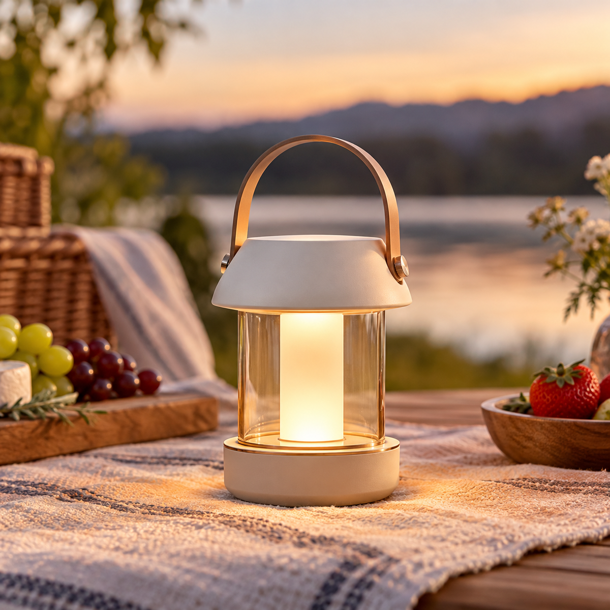 Portable LED Camping Lantern with Warm Light & Carry Handle – Modern Outdoor Table Lamp for Camping, Picnics, Patio Dining, Backyard Gatherings & Cozy Evenings