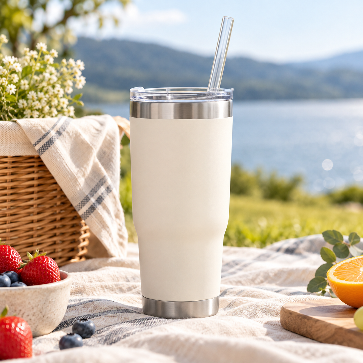 Insulated Stainless Steel Tumbler with Lid & Reusable Straw – Portable Travel Cup for Coffee, Iced Drinks, Camping, Picnics, Road Trips & Everyday Hydration