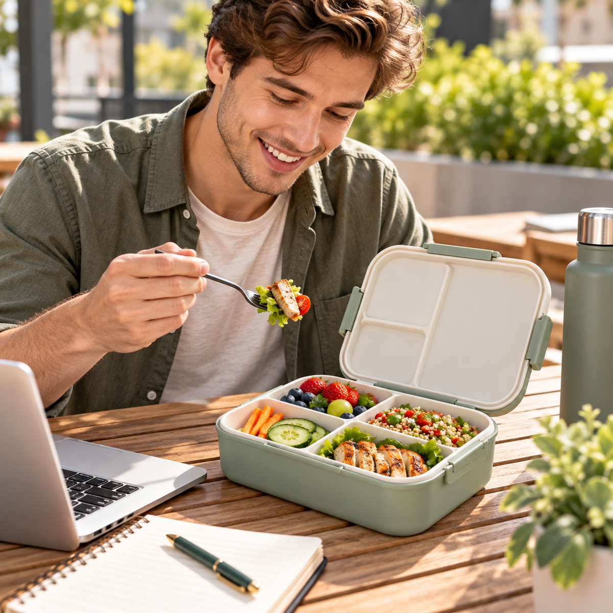 Portable 4-Compartment Bento Lunch Box with Secure Locking Lid – Reusable Food Storage Container for Meal Prep, Work, School, Picnics, Camping & Travel