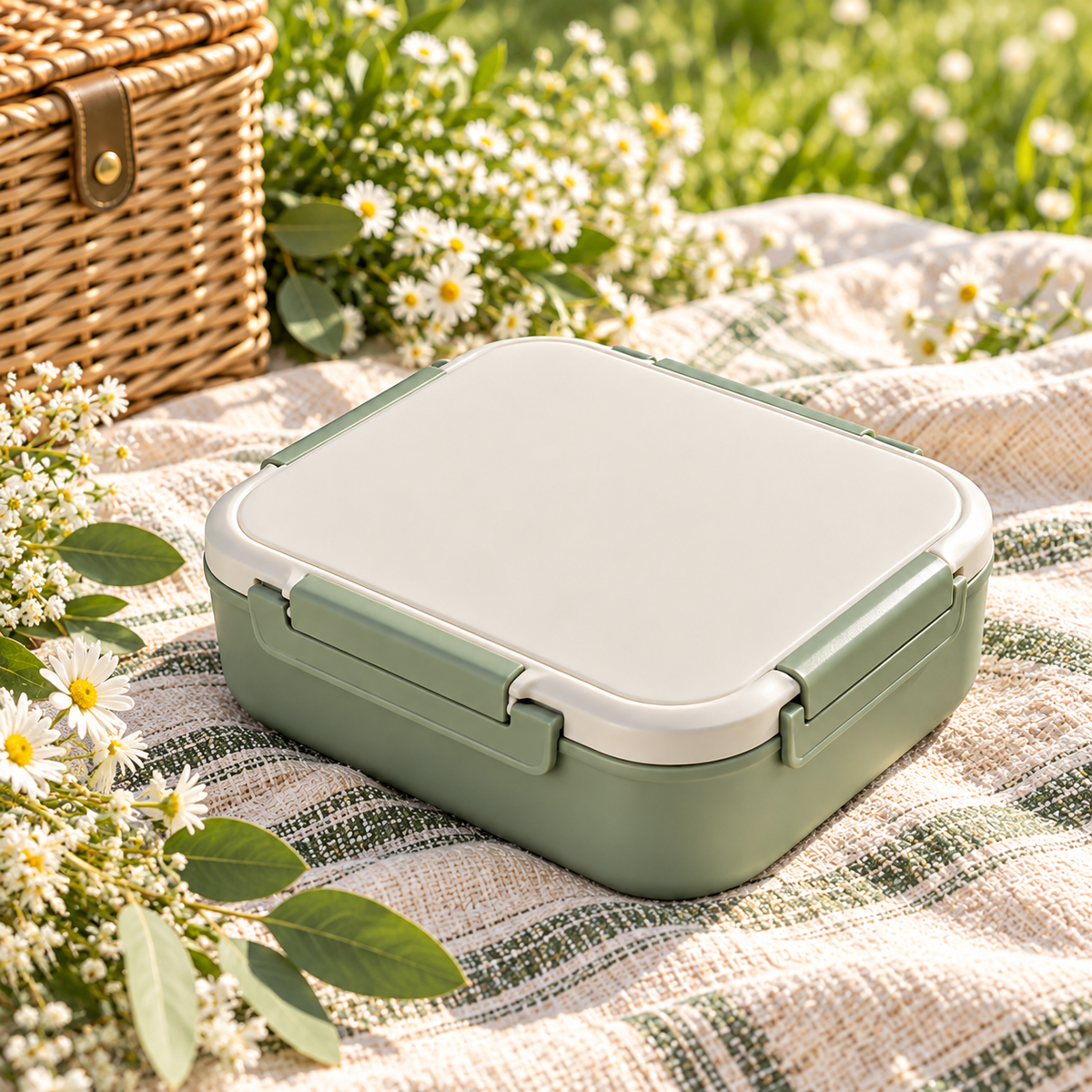 Portable 4-Compartment Bento Lunch Box with Secure Locking Lid – Reusable Food Storage Container for Meal Prep, Work, School, Picnics, Camping & Travel