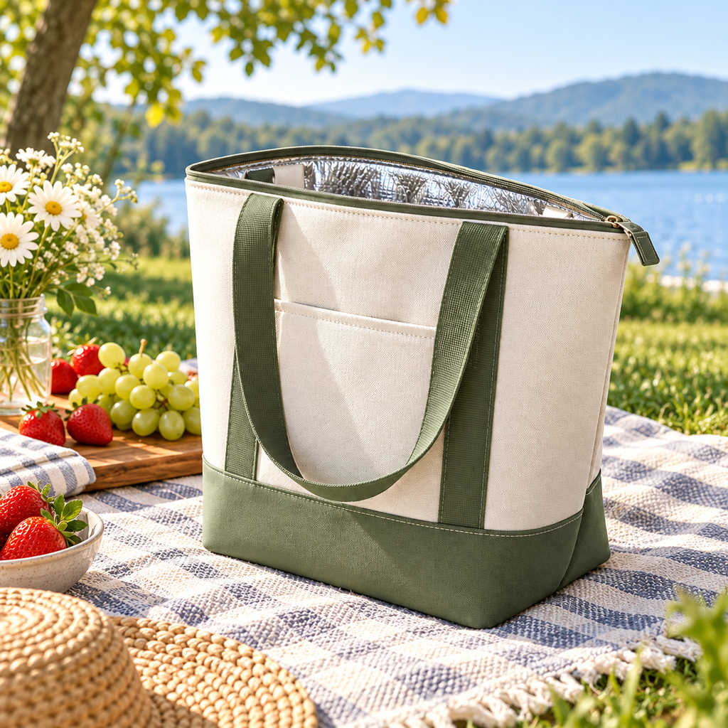 Portable Insulated Cooler Tote Bag with Zipper Closure – Reusable Thermal Lunch Bag for Picnics, Beach Trips, Camping, Grocery Shopping & Outdoor Adventures
