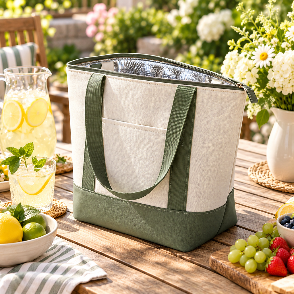 Portable Insulated Cooler Tote Bag with Zipper Closure – Reusable Thermal Lunch Bag for Picnics, Beach Trips, Camping, Grocery Shopping & Outdoor Adventures