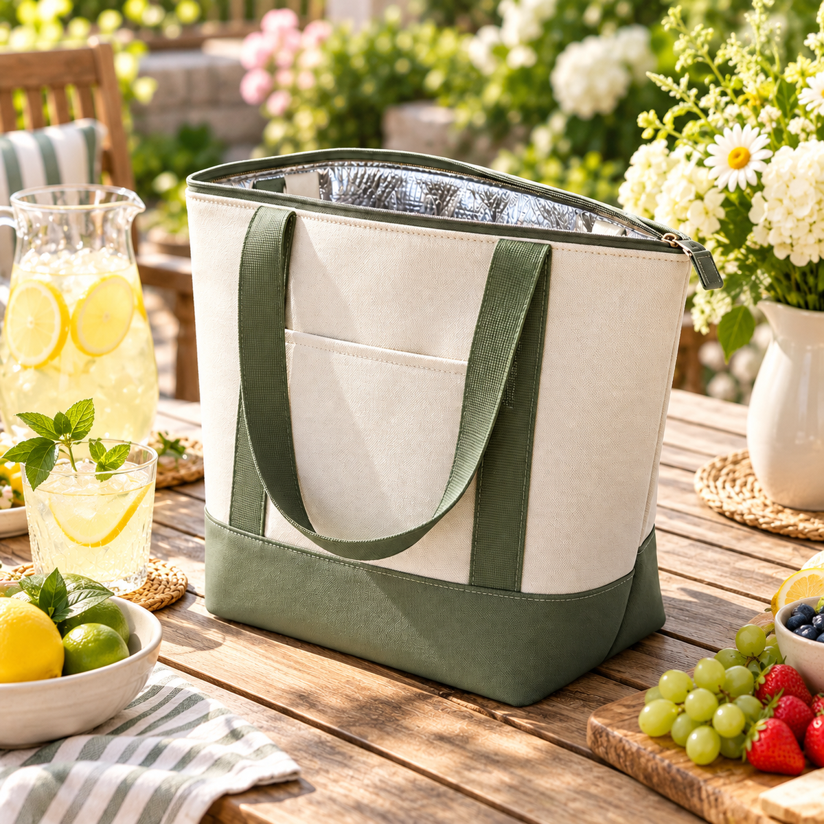 Portable Insulated Cooler Tote Bag with Zipper Closure – Reusable Thermal Lunch Bag for Picnics, Beach Trips, Camping, Grocery Shopping & Outdoor Adventures