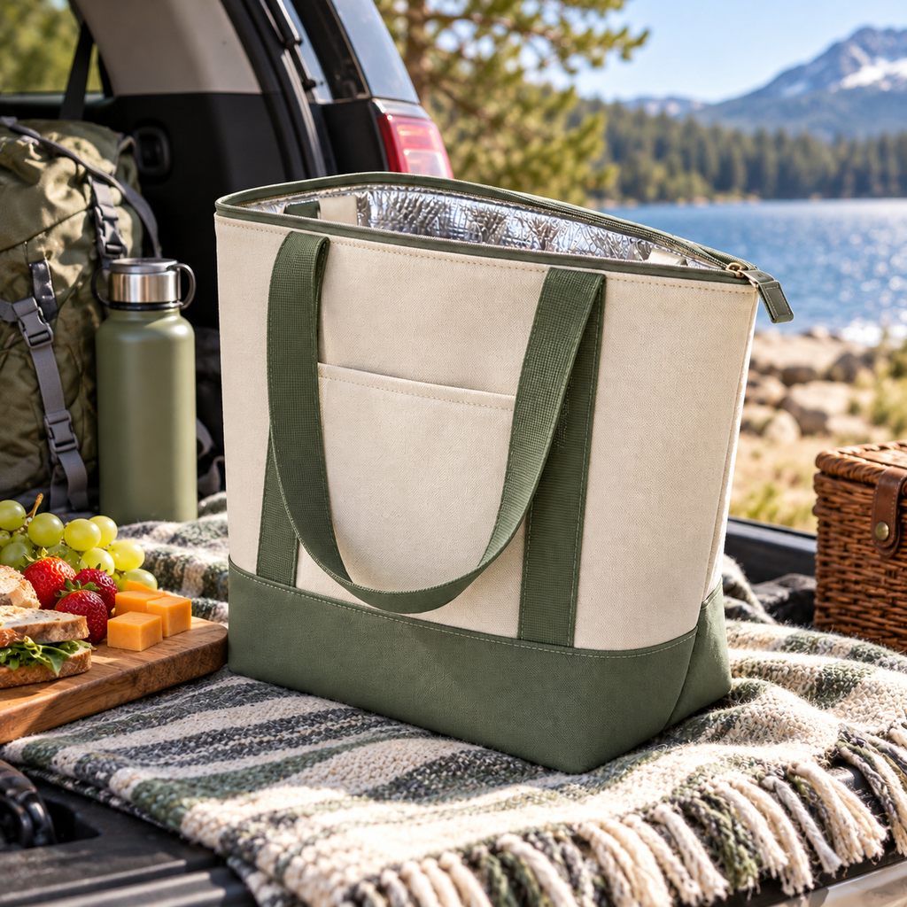 Portable Insulated Cooler Tote Bag with Zipper Closure – Reusable Thermal Lunch Bag for Picnics, Beach Trips, Camping, Grocery Shopping & Outdoor Adventures