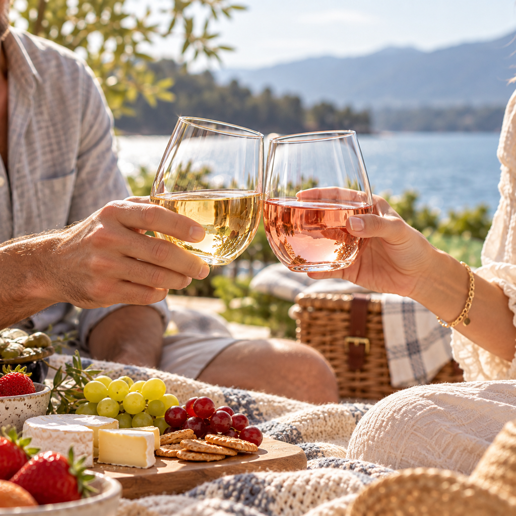 Elegant Stemless Wine Glasses Set of 2 – Modern Clear Drinking Tumblers for Picnics, Outdoor Dining, Patio Parties, Camping, Weddings & Everyday Entertaining