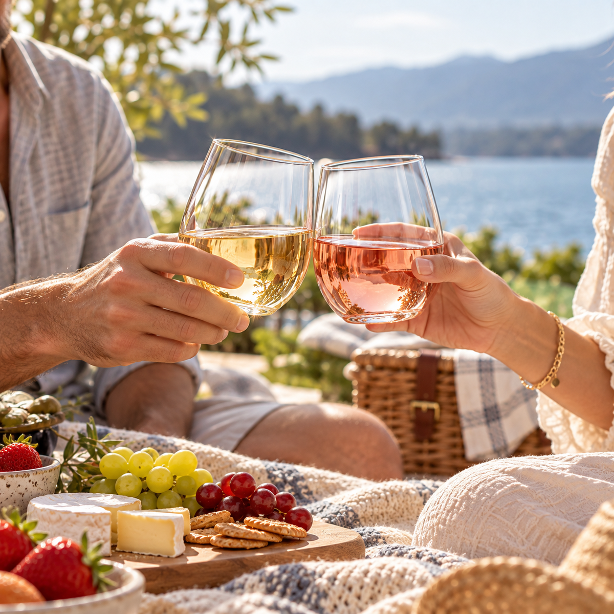Elegant Stemless Wine Glasses Set of 2 – Modern Clear Drinking Tumblers for Picnics, Outdoor Dining, Patio Parties, Camping, Weddings & Everyday Entertaining