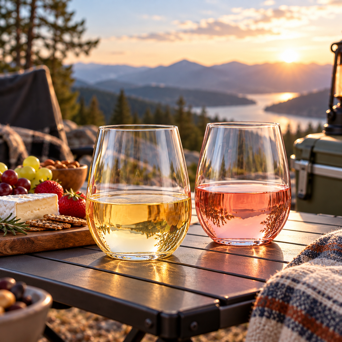 Elegant Stemless Wine Glasses Set of 2 – Modern Clear Drinking Tumblers for Picnics, Outdoor Dining, Patio Parties, Camping, Weddings & Everyday Entertaining