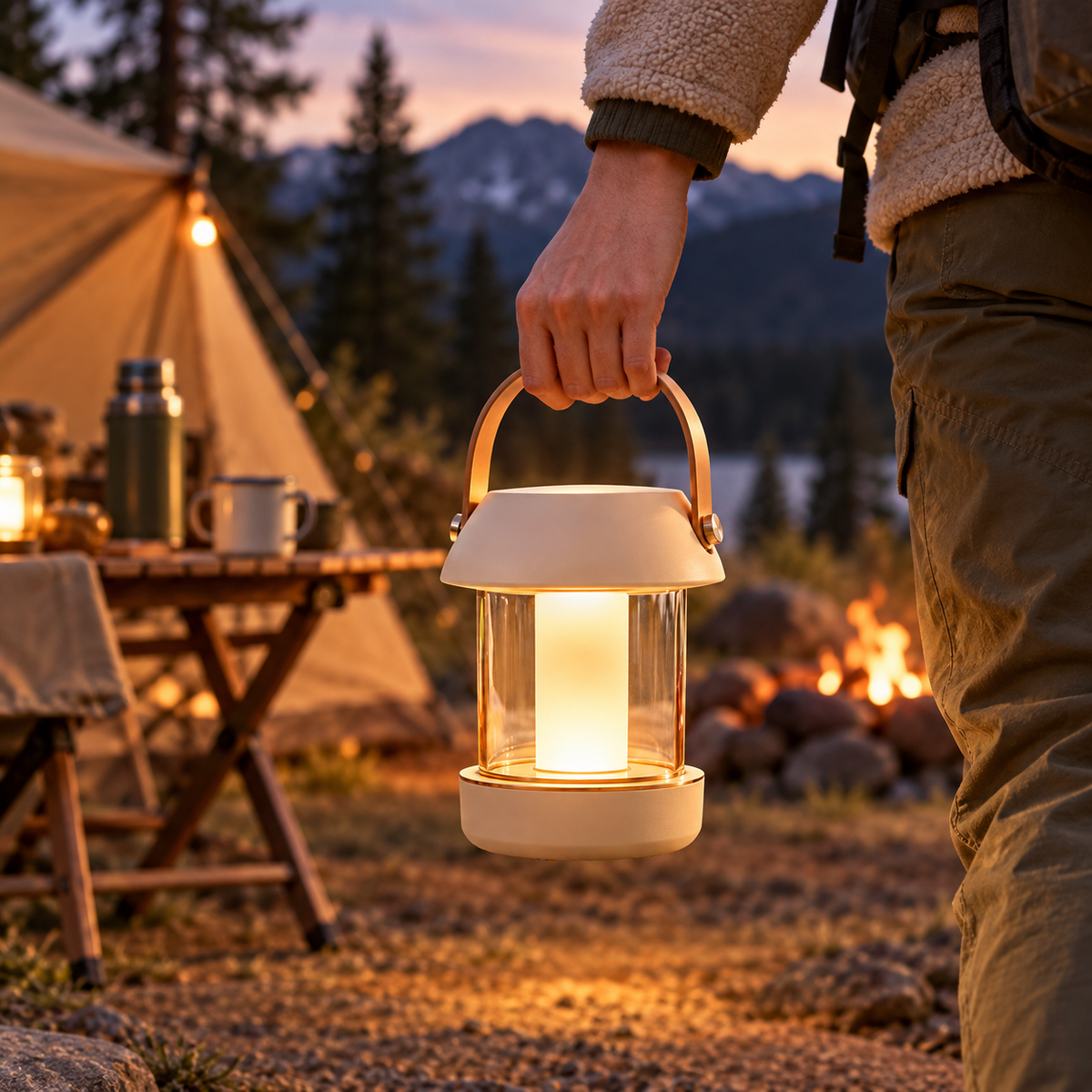 Portable LED Camping Lantern with Warm Light & Carry Handle – Modern Outdoor Table Lamp for Camping, Picnics, Patio Dining, Backyard Gatherings & Cozy Evenings