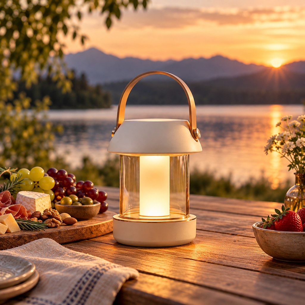 Portable LED Camping Lantern with Warm Light & Carry Handle – Modern Outdoor Table Lamp for Camping, Picnics, Patio Dining, Backyard Gatherings & Cozy Evenings