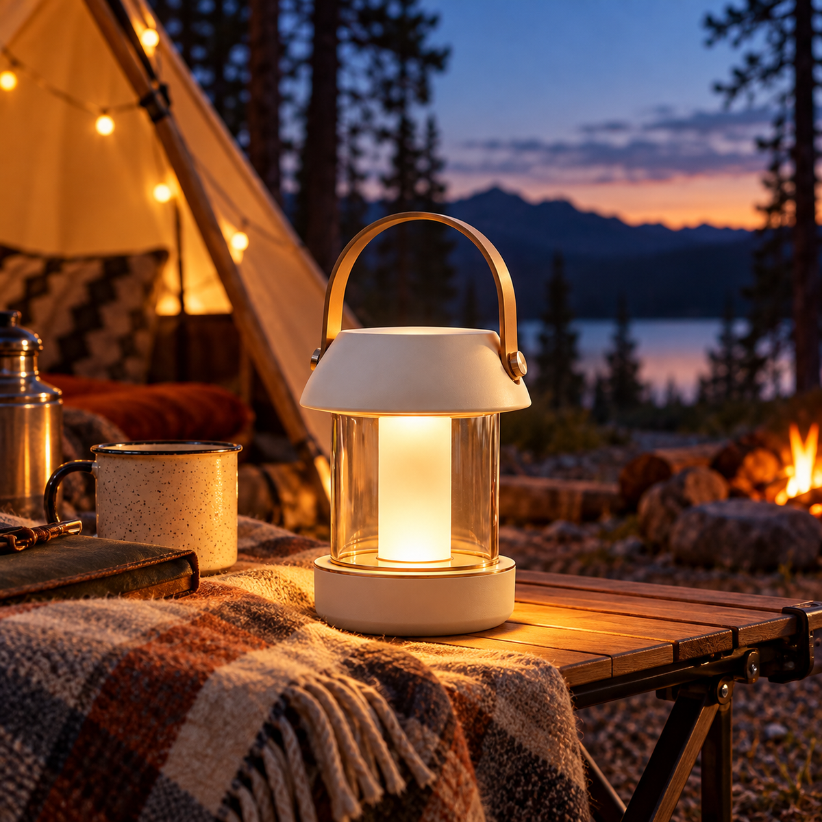 Portable LED Camping Lantern with Warm Light & Carry Handle – Modern Outdoor Table Lamp for Camping, Picnics, Patio Dining, Backyard Gatherings & Cozy Evenings