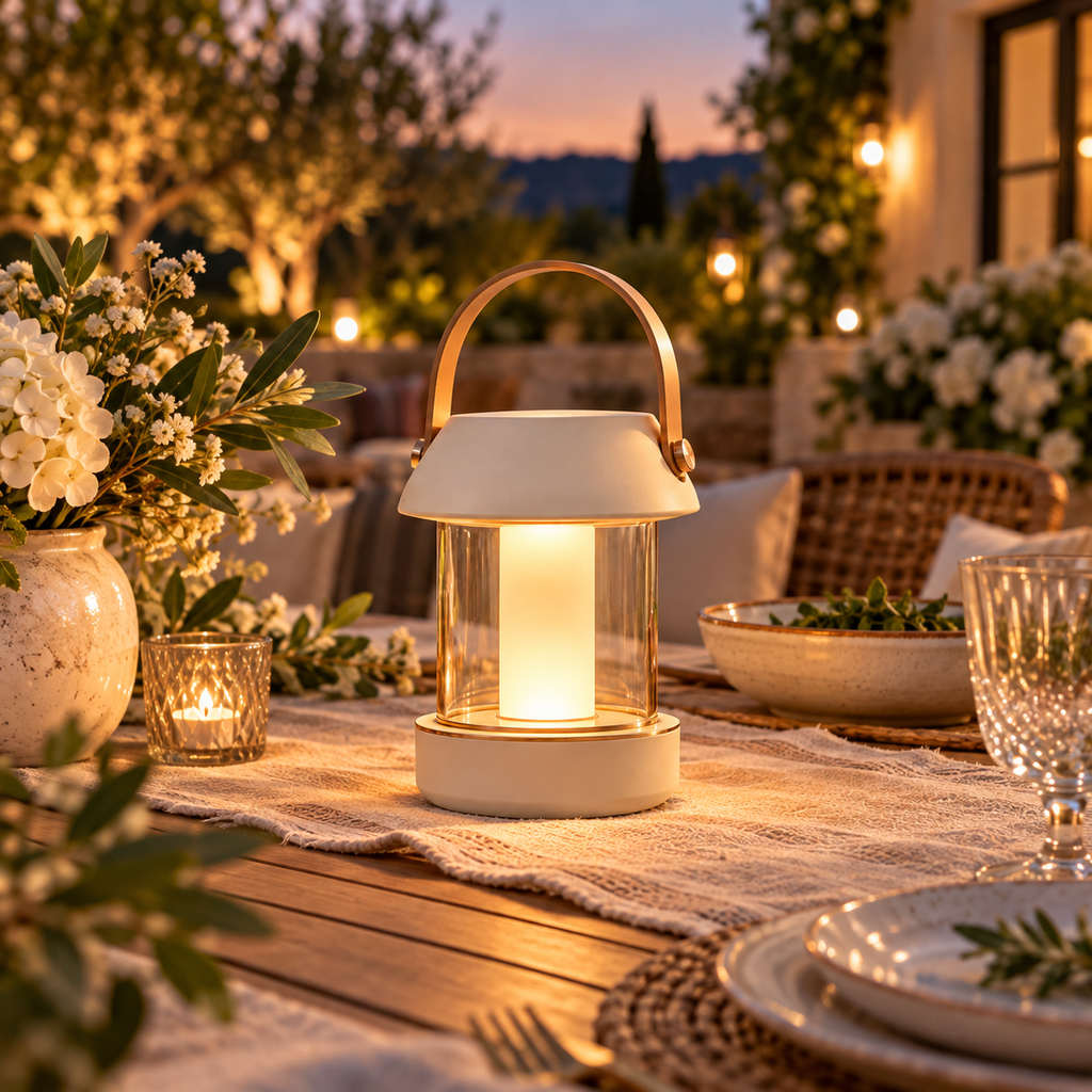Portable LED Camping Lantern with Warm Light & Carry Handle – Modern Outdoor Table Lamp for Camping, Picnics, Patio Dining, Backyard Gatherings & Cozy Evenings