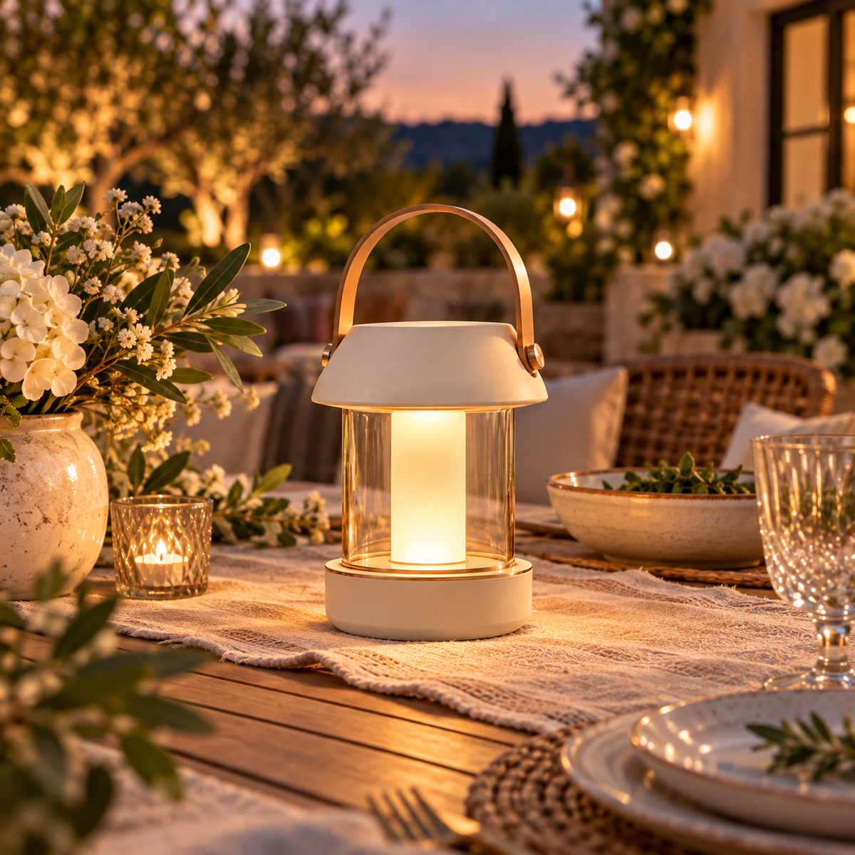 Portable LED Camping Lantern with Warm Light & Carry Handle – Modern Outdoor Table Lamp for Camping, Picnics, Patio Dining, Backyard Gatherings & Cozy Evenings