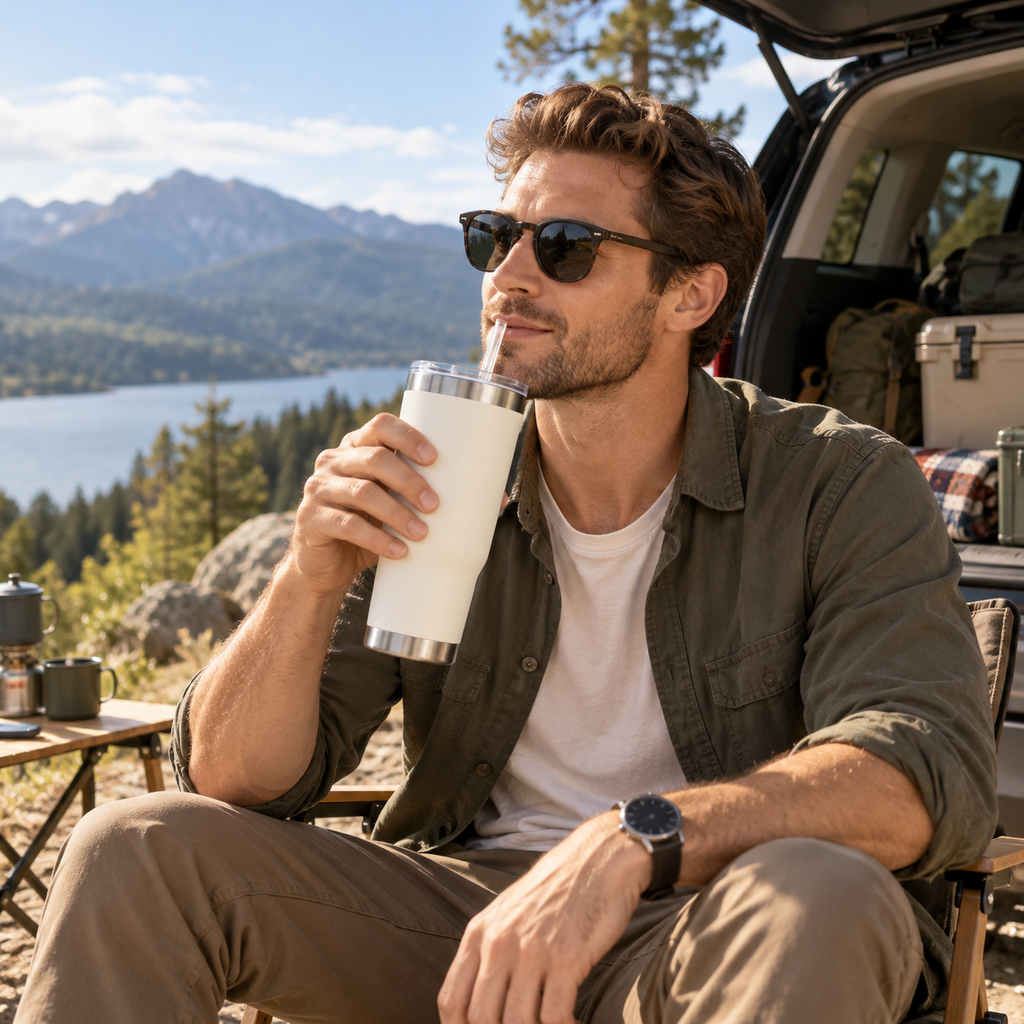 Insulated Stainless Steel Tumbler with Lid & Reusable Straw – Portable Travel Cup for Coffee, Iced Drinks, Camping, Picnics, Road Trips & Everyday Hydration