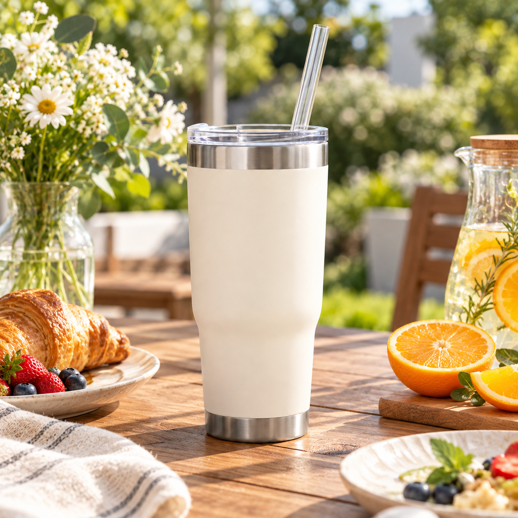 Insulated Stainless Steel Tumbler with Lid & Reusable Straw – Portable Travel Cup for Coffee, Iced Drinks, Camping, Picnics, Road Trips & Everyday Hydration