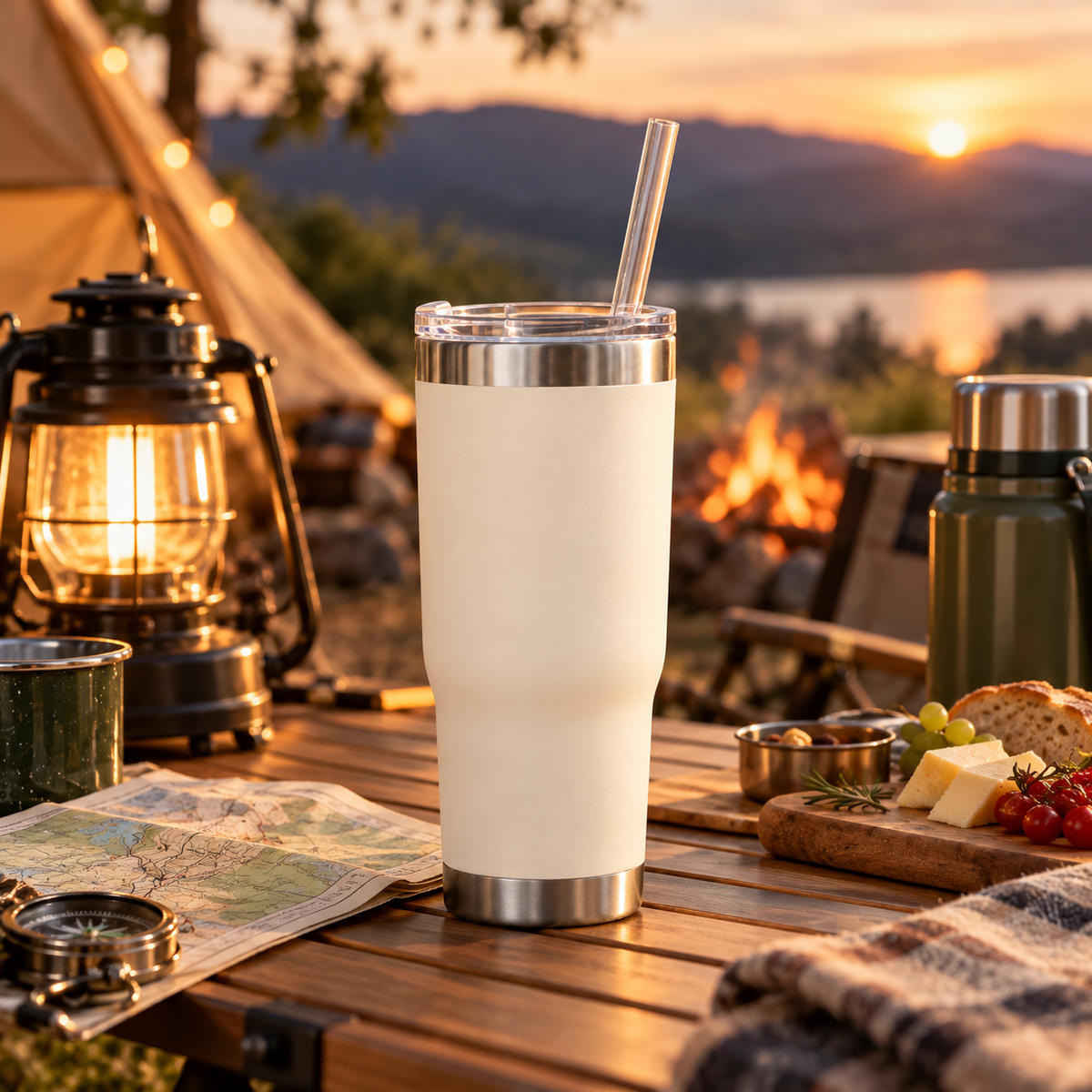 Insulated Stainless Steel Tumbler with Lid & Reusable Straw – Portable Travel Cup for Coffee, Iced Drinks, Camping, Picnics, Road Trips & Everyday Hydration
